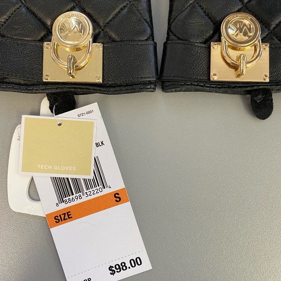 Michael Kors Tech Leather Gloves with Gold Charm - Picture 3 of 10